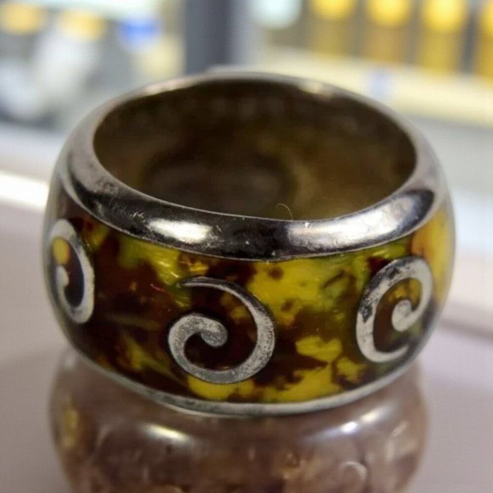 Vintage Flli Menegatti Sterling Silver Modernist Band Ring Swirl Circle Signed